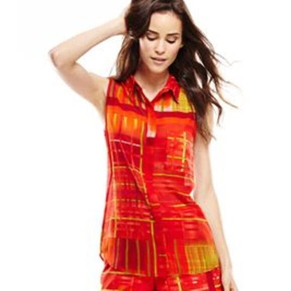 W118 by WALTER BAKER Sleeveless POCKET Button RONNA TOP Sunset Plaid XS